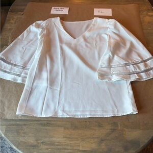 Chic White V-Neck Blouse with Bell Sleeves